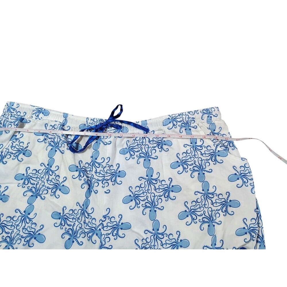 Womens Octopus Pajama Set Size XL Blue White Coastal Nautical Cotton - Picture 5 of 12
